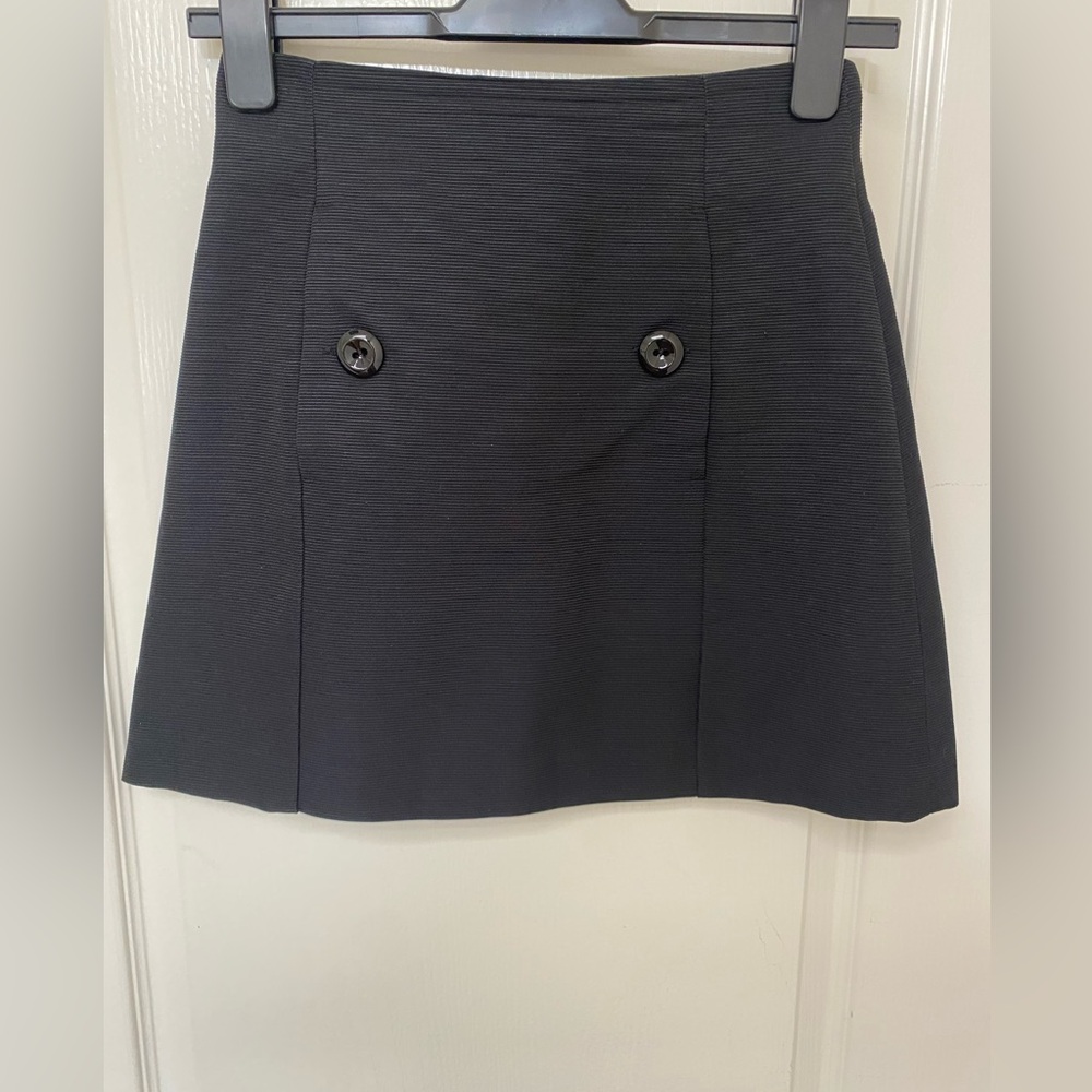 Pinko Black Mini Skirt with Double Front Buttons; Made in Italy